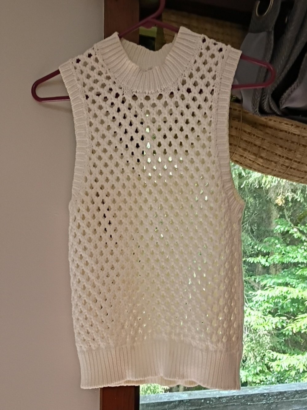 Sleeveless Open-Knit Cream Sweater Shell